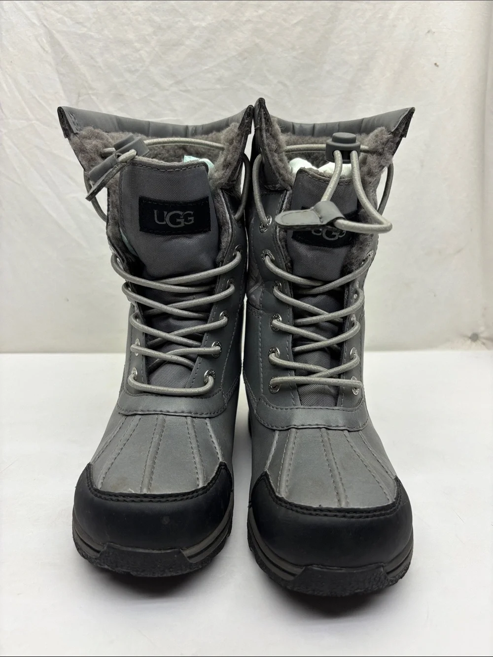 UGG Gray Lace-Up Winter Boots with Shearling Trim, SZ 1 little boy, box 75